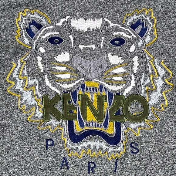 KENZO Tiger Head Embroidered Gray Crewneck Sweatshirt Size Medium